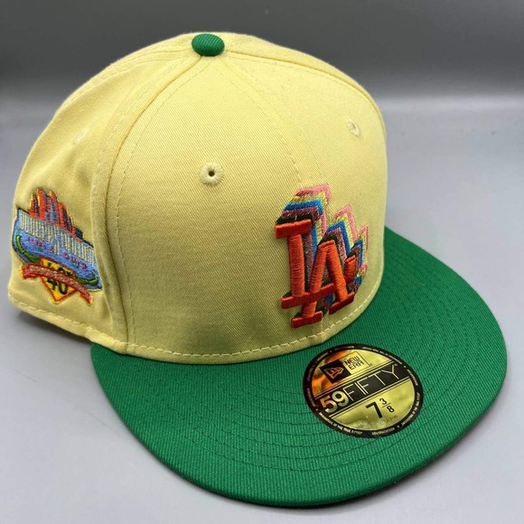 Los Angeles LA Dodgers Hat Men 7 3/8 Yellow Green 59Fifty New Era